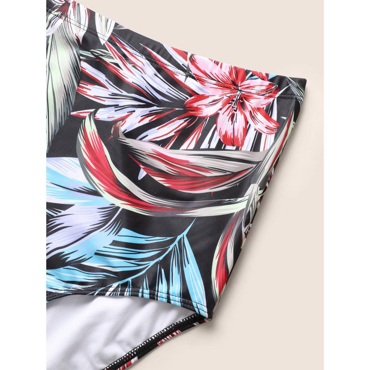 Plus Size Tropical Print Buckle Detail Swim Dress Women's Swimwear BlackFlower Beach Bodycon V-neck High stretch Curve Swim Dresses BloomChic 10/M Product Image