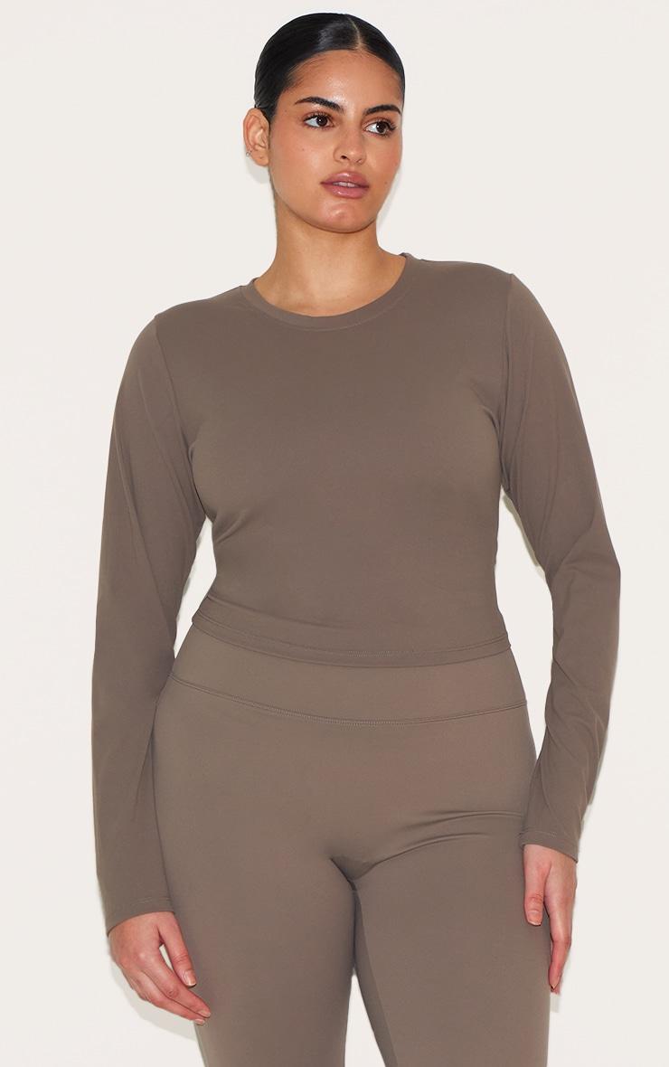 Brown Sculpt Long Sleeve Gym Top Product Image