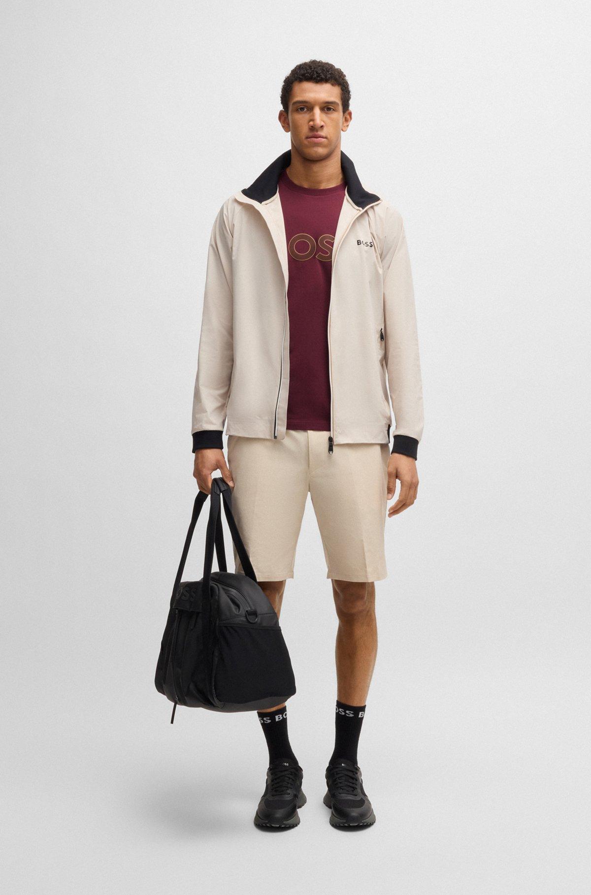 BOSS - Stretch-cotton T-shirt with large logo - Dark Blue Product Image