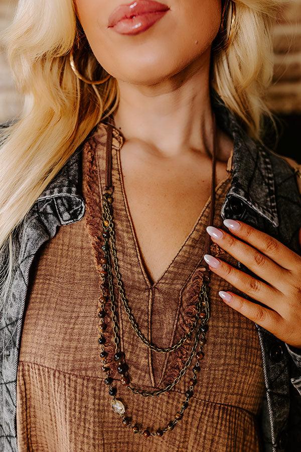 Casual Chats Semi Precious Layered Necklace In Brown Product Image