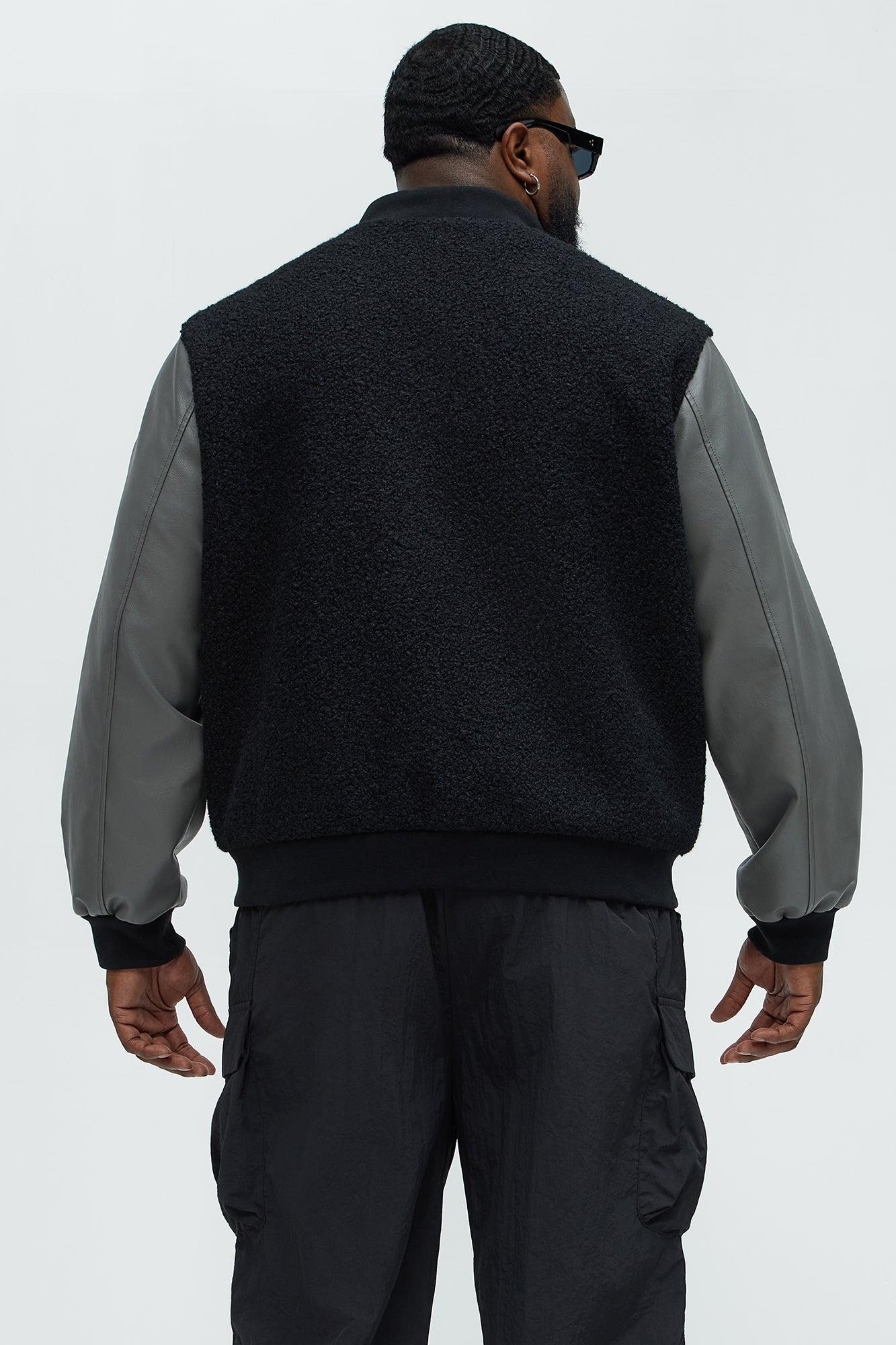 Faux Leather And Shearling Bomber Jacket - Black/combo Product Image