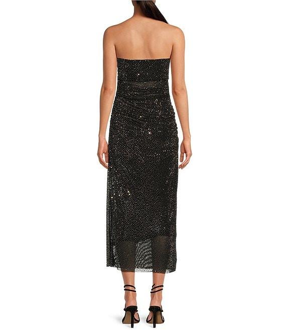 Gianni Bini Willow Rhinestone Mesh Ruched Straight Neck Sleeveless Sheath Midi Dress Product Image