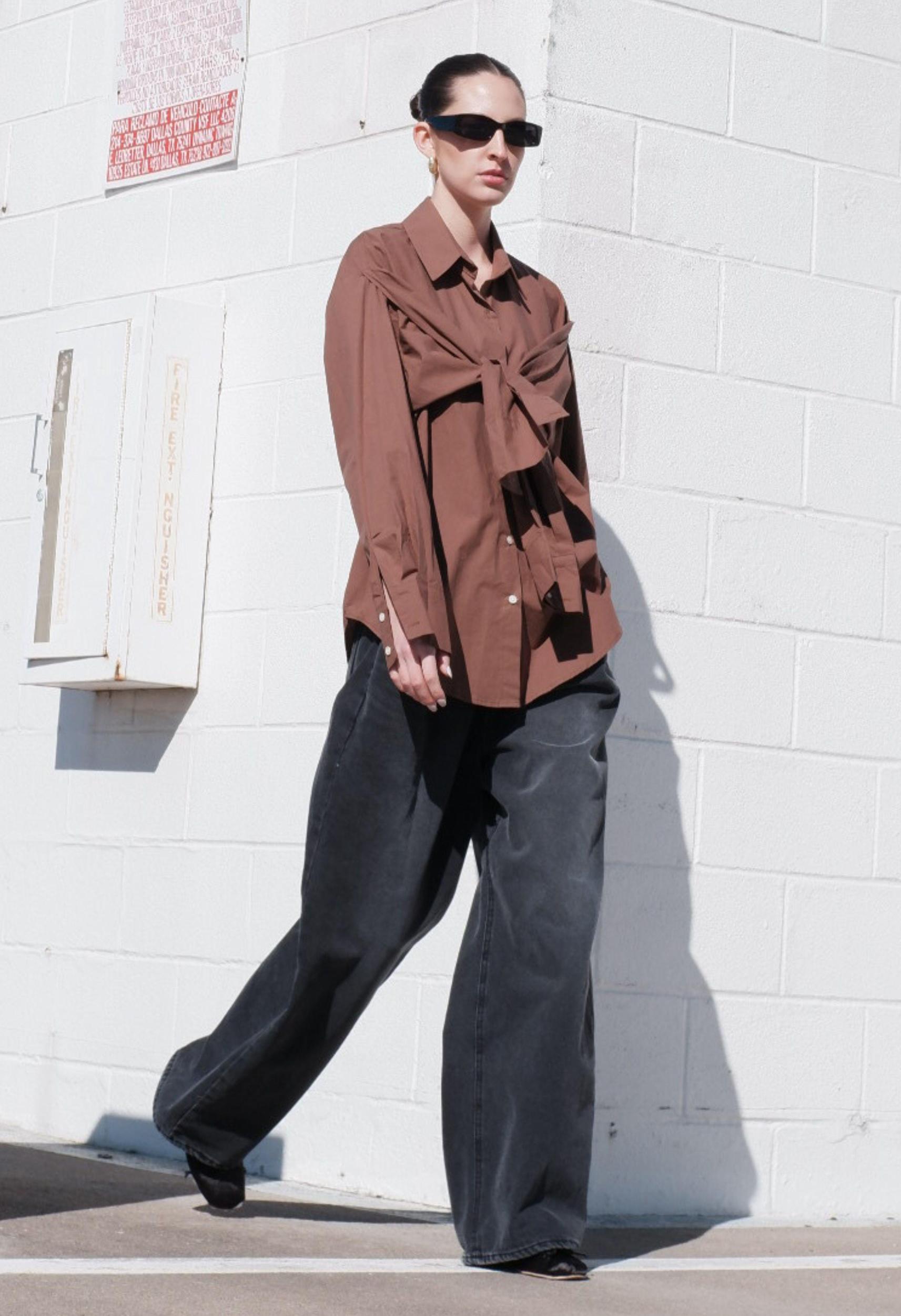 Front Tie Button Up In Rust Product Image