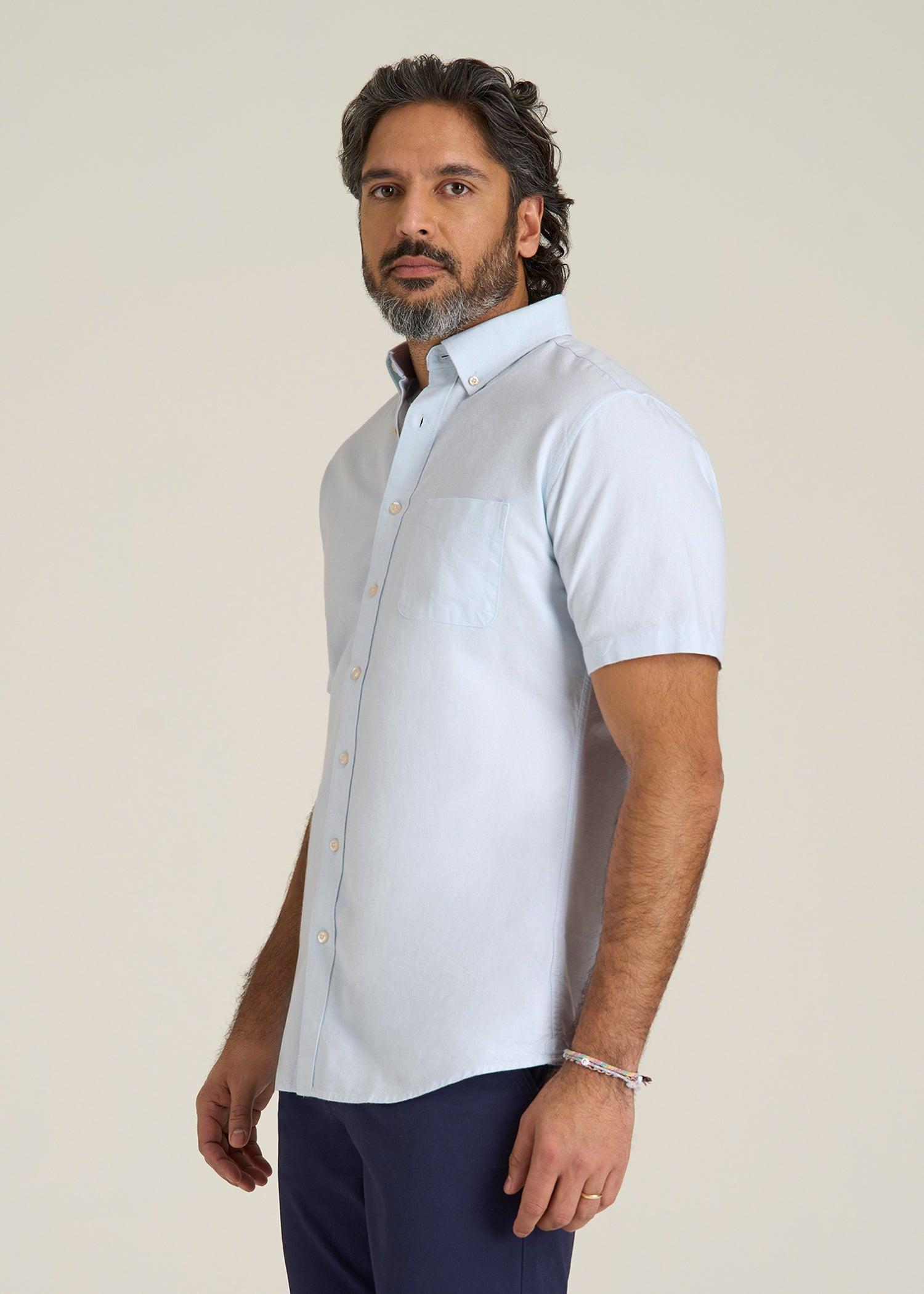 Short Sleeve Oxford Button Shirt For Tall Men in Light Blue Male Product Image