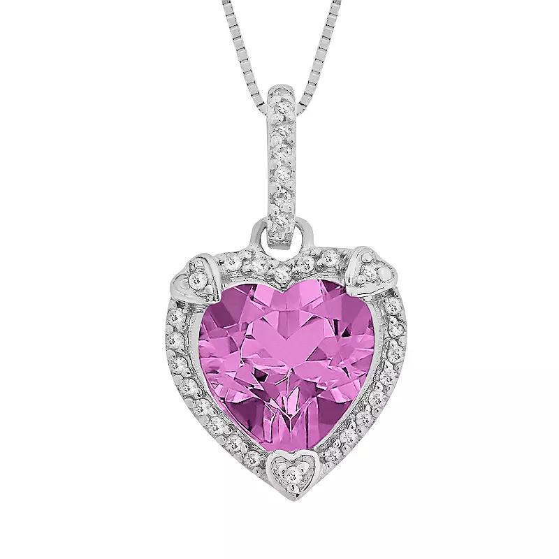 Gemminded Sterling Silver Lab-Created Pink Sapphire and Diamond Accent Heart Frame Pendant, Women's,  Product Image