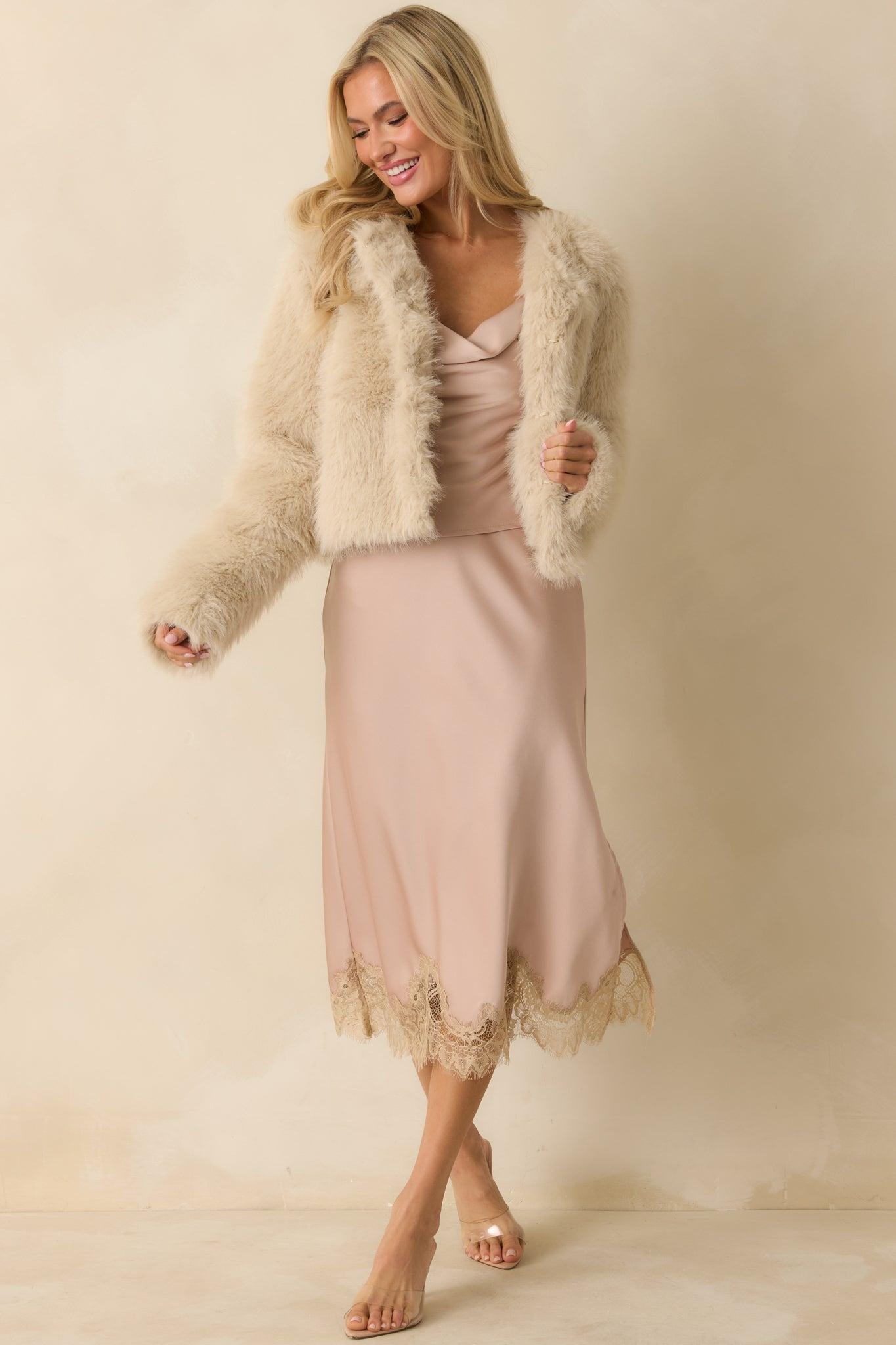 Let’s Go Already Dusty Pink Satin Cowl Neck Sleeveless Top Product Image