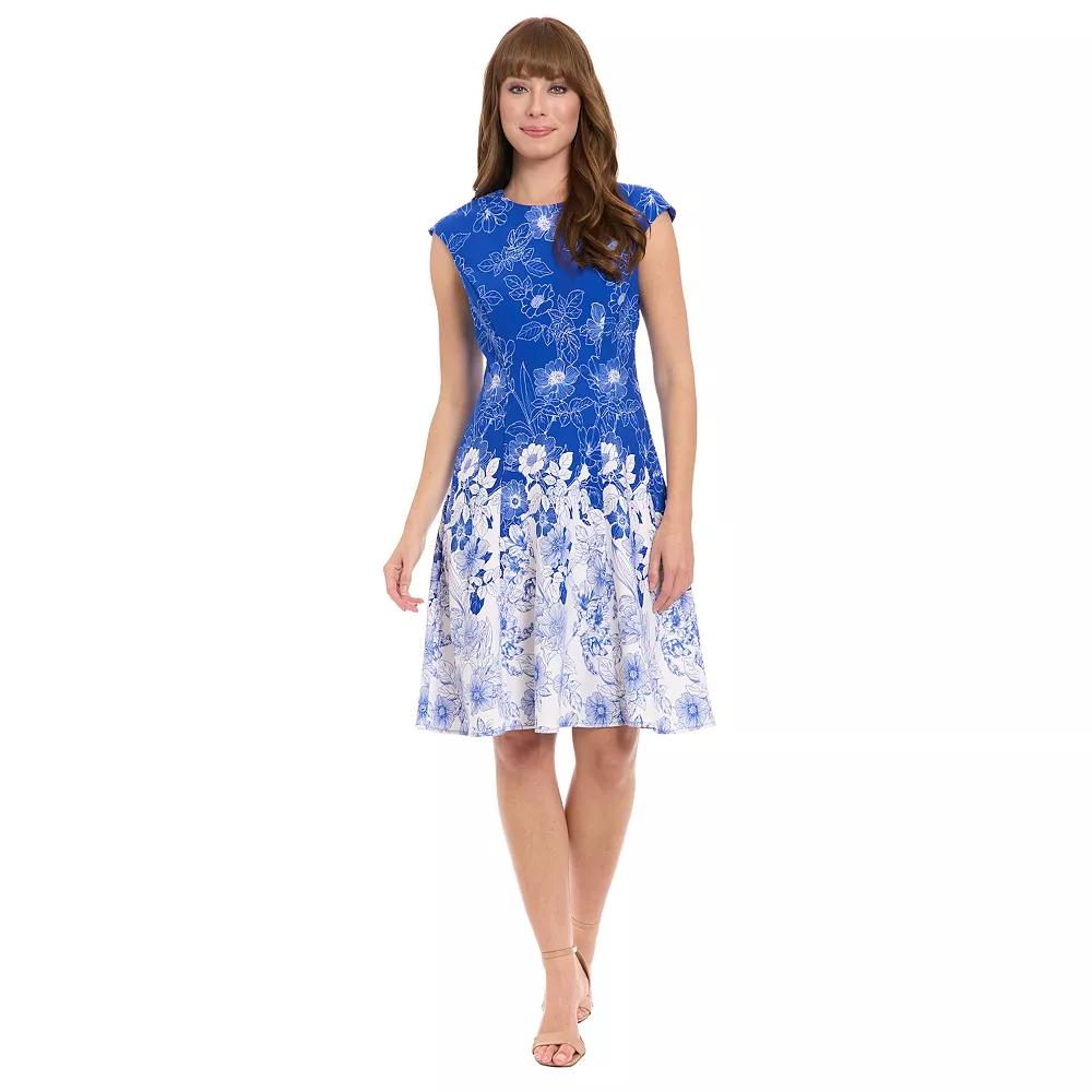 Petite London Times Cap Sleeve Fit And Flare Midi Dress, Women's, Size: 10 Petite, Blue Ivory Product Image