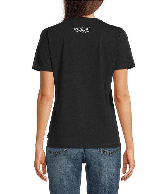 KARL LAGERFELD PARIS Knit Jersey Embellished Crew Neck Short Sleeve Tee Product Image