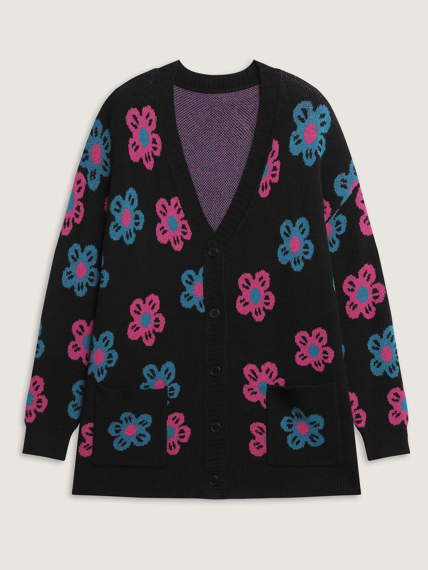 Supersoft Colorful Floral Drop Shoulder Knit Cardigan Female Product Image