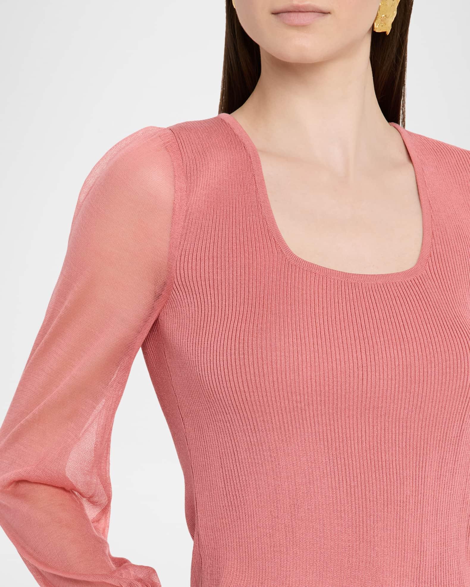 Sheer-Sleeve Ribbed Knit Top Product Image