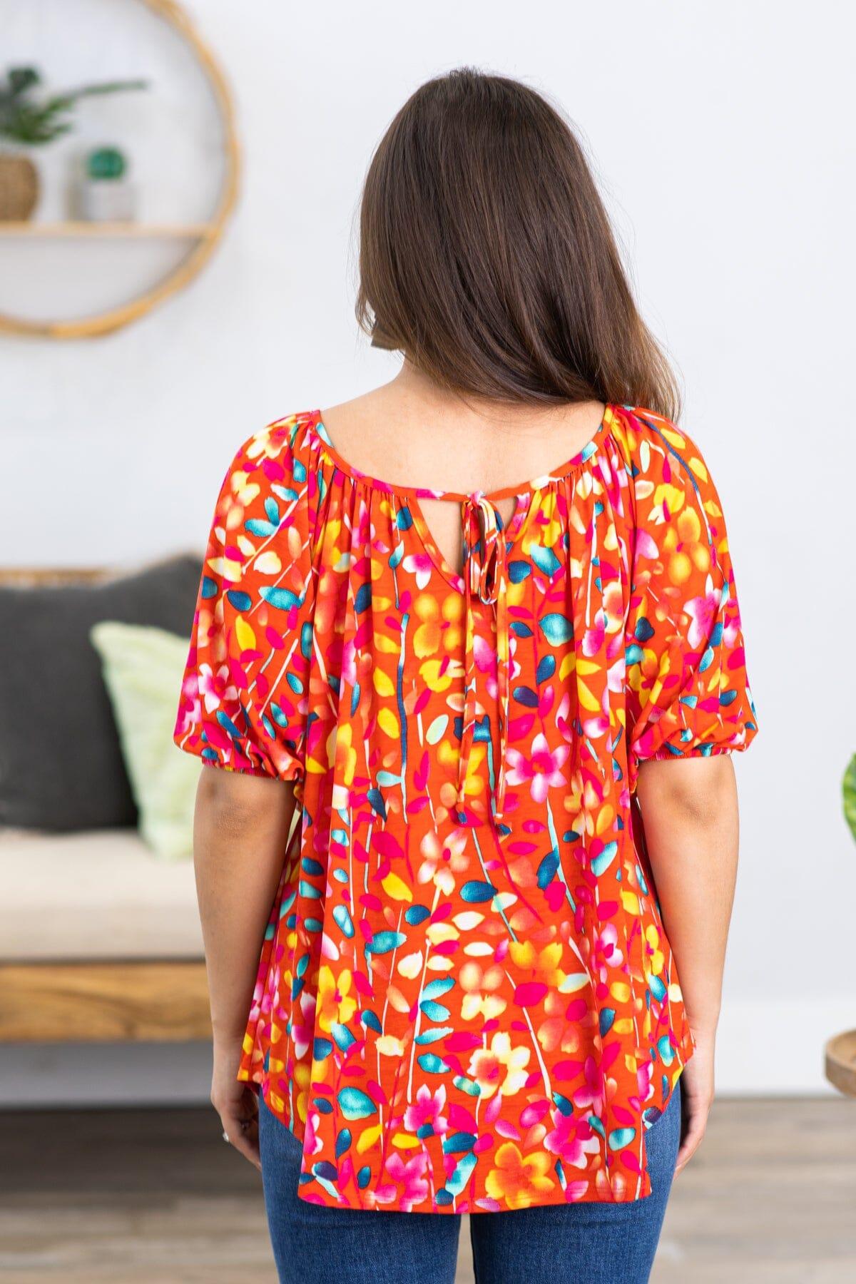 Red and Yellow Multicolor Abstract Floral Top Product Image