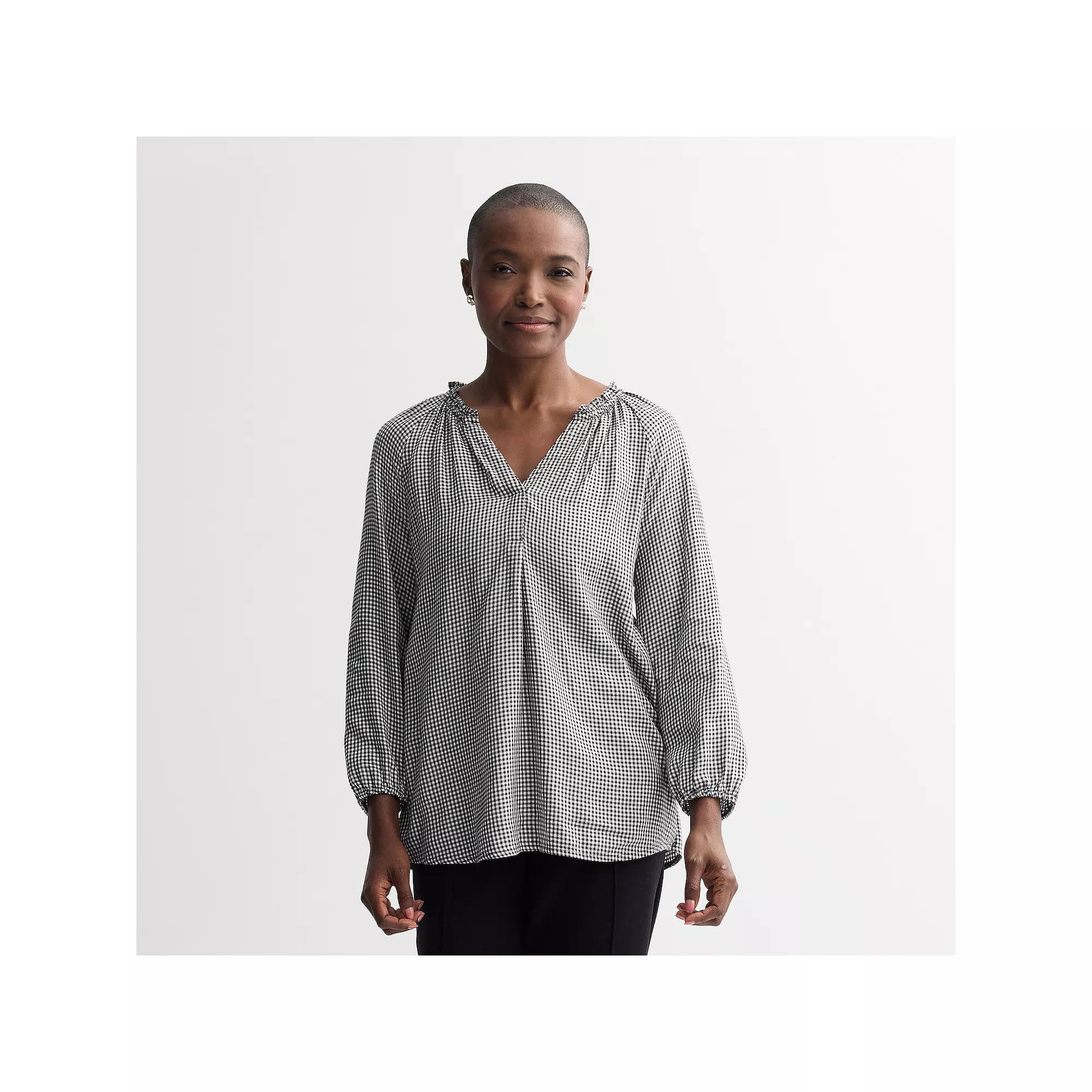 Women's Croft & Barrow® Split Neck Drapey Blouse,  Product Image