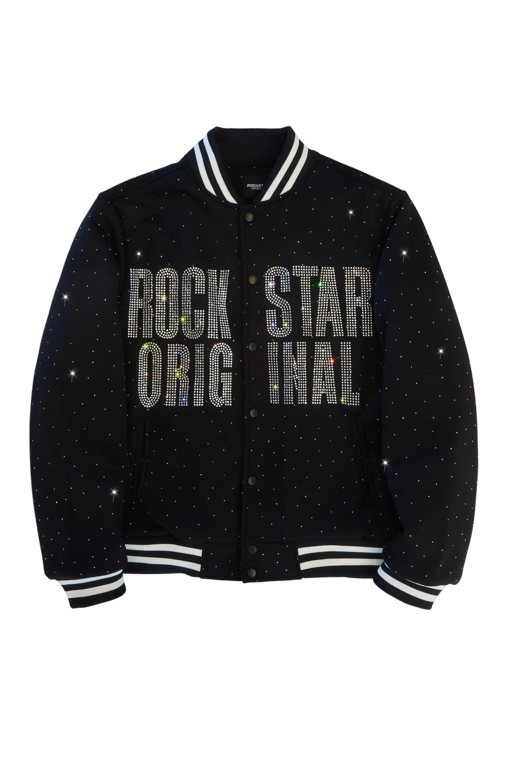 Nakiah Black Rhinestone Varsity Jacket Female Product Image
