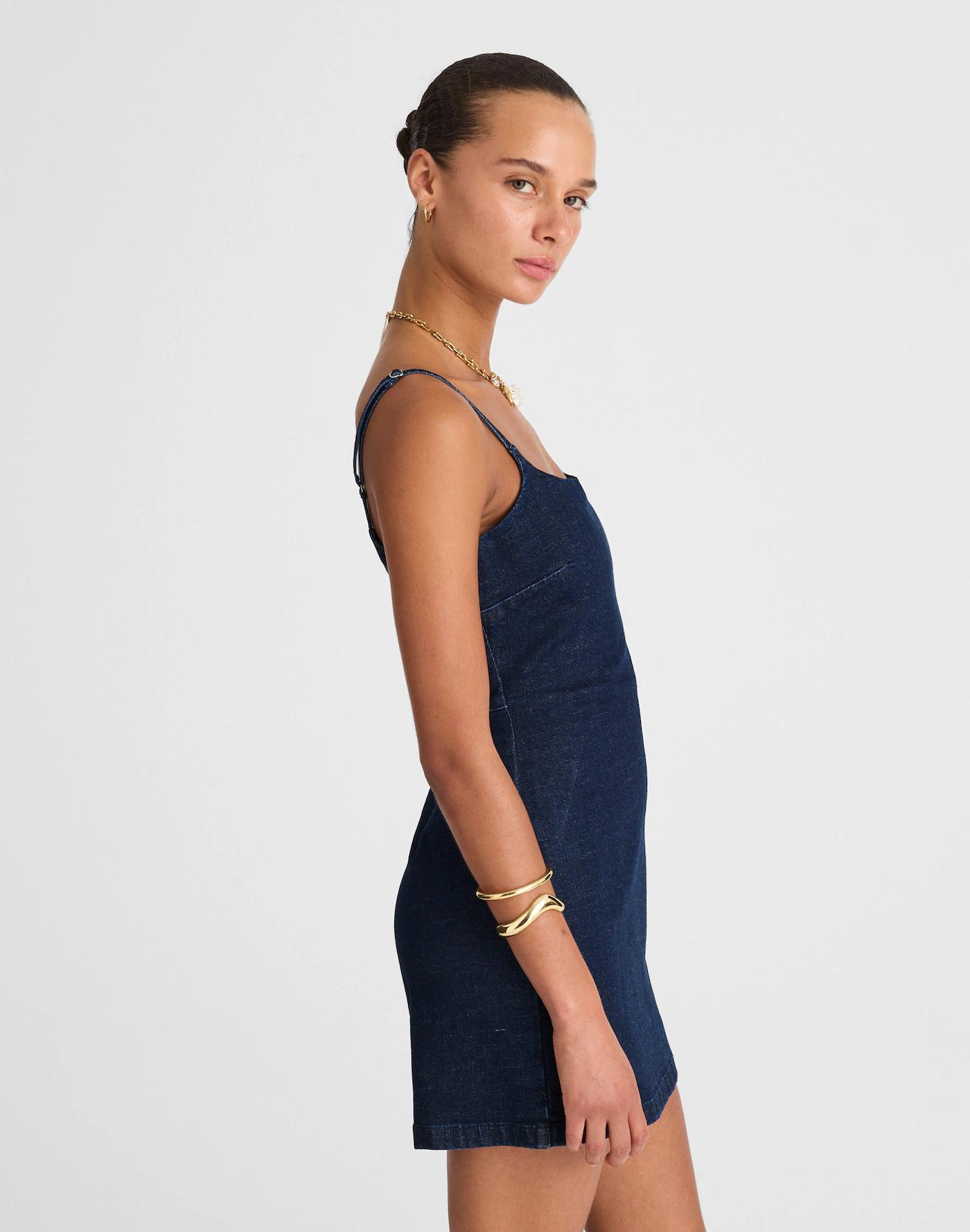 Denim Squareneck Romper in Briant Wash Product Image