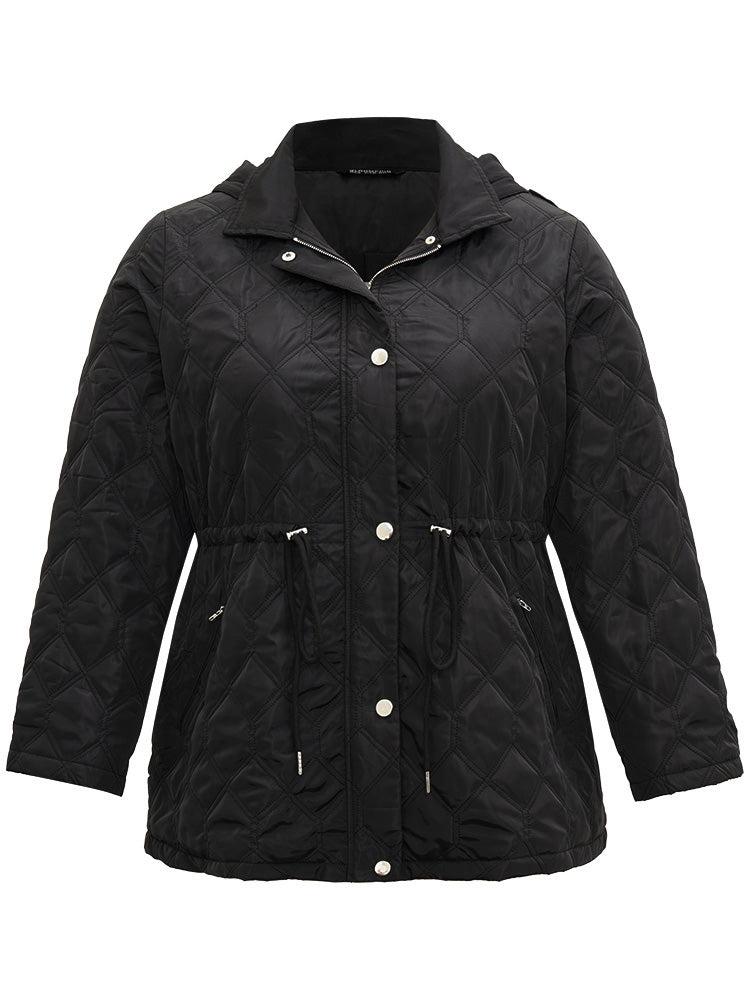 Plain Button Up Drawstring Hooded Coat Female Product Image