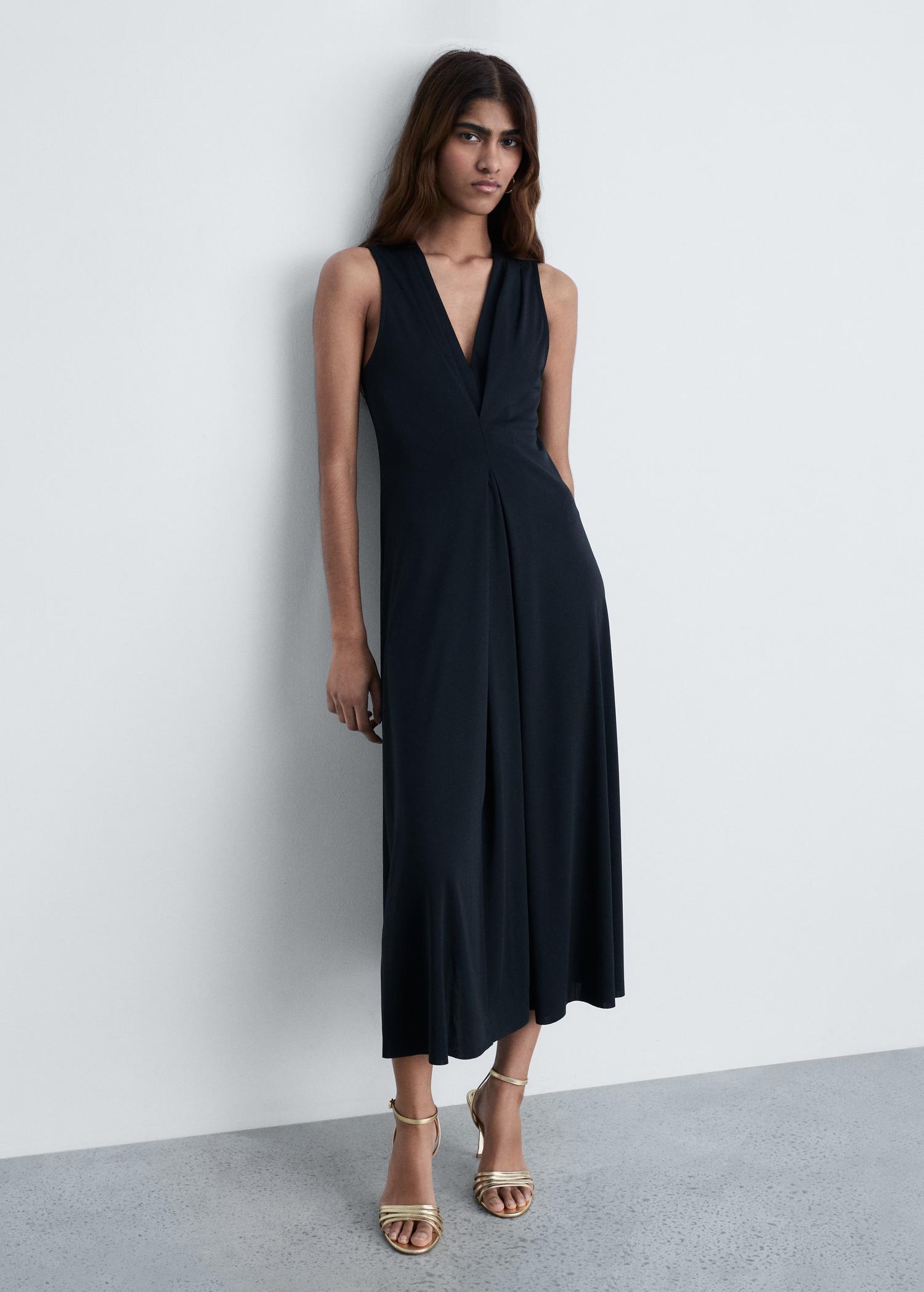 V-neck knitted dress - Women | MANGO USA Product Image