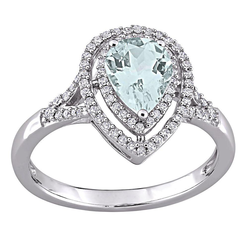 Stella Grace 14k White Gold Aquamarine & 1/4 Carat T.W. Diamond Teardrop Halo Ring, Women's, Size: 6, 14k Gold Product Image