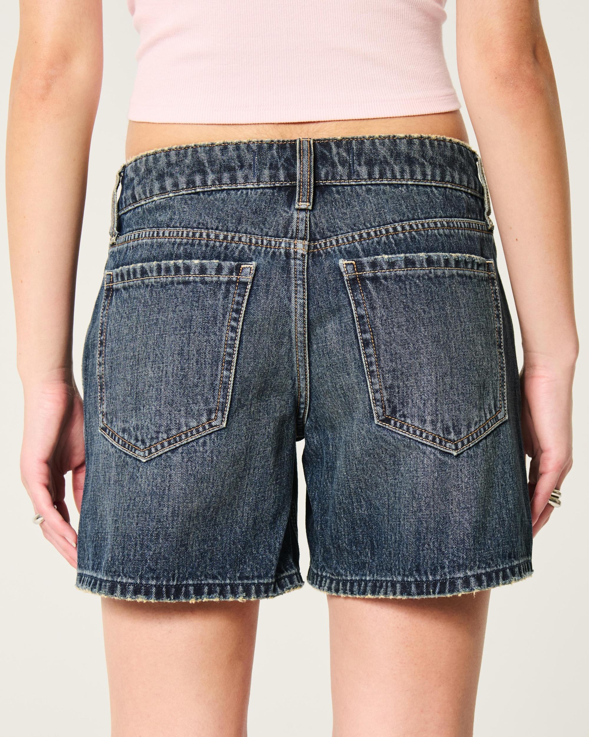 Low-Rise Dark Wash Baggy Denim Shorts 5" Product Image