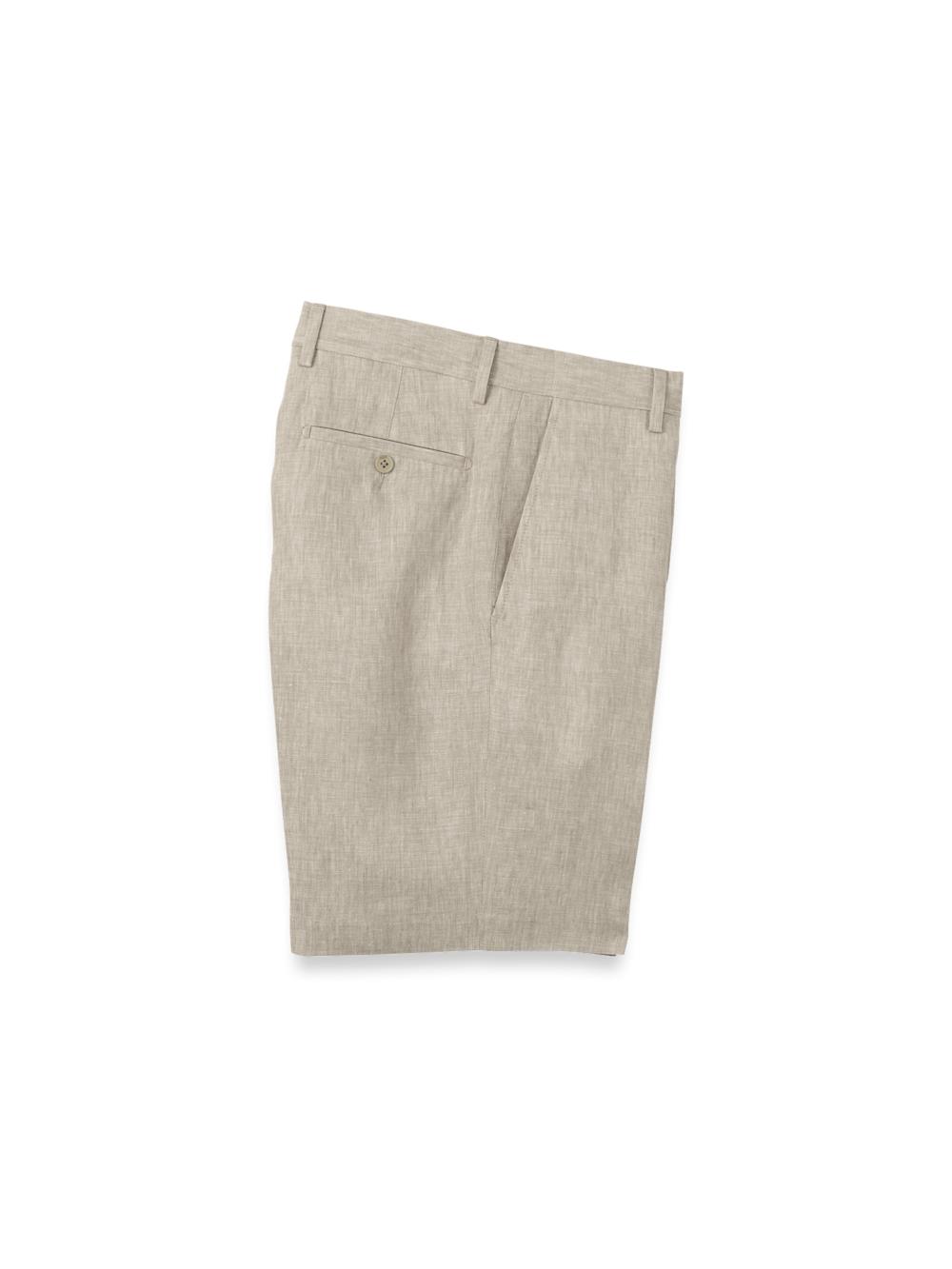 Linen Chambray Twill Flat Front Shorts - Khaki Product Image