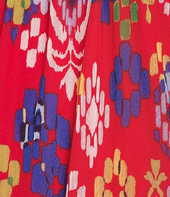 Calessa Petite Size Mesh Knit New Ikat Printed Square Neck Elbow Sleeve Tunic Product Image