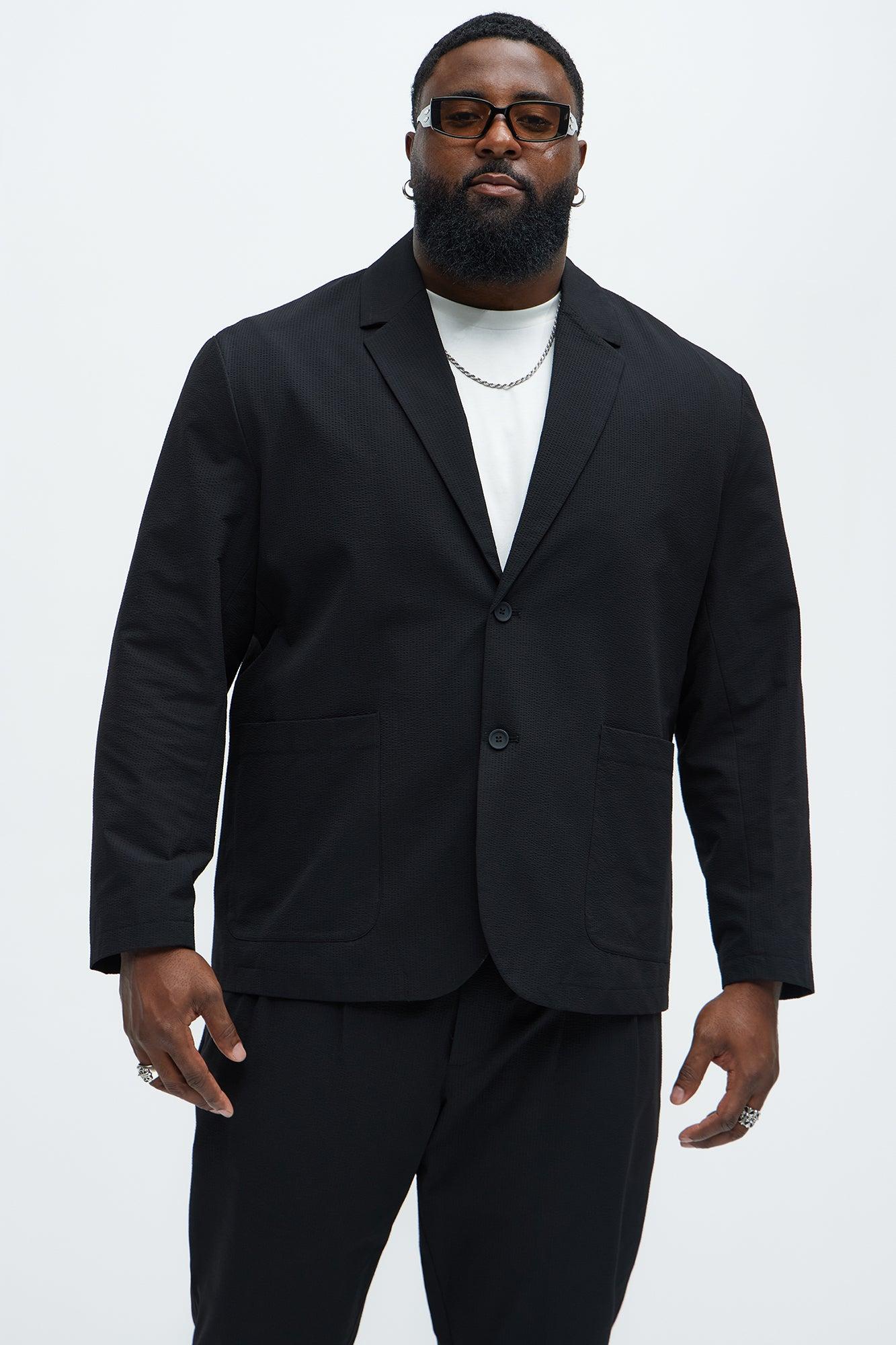 Seersucker Casual Blazer - Black Product Image