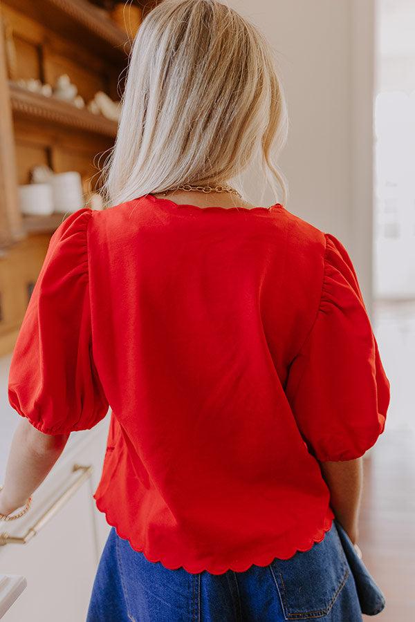 Vineyard Villa Embroidered Front Tie Top in Red Product Image