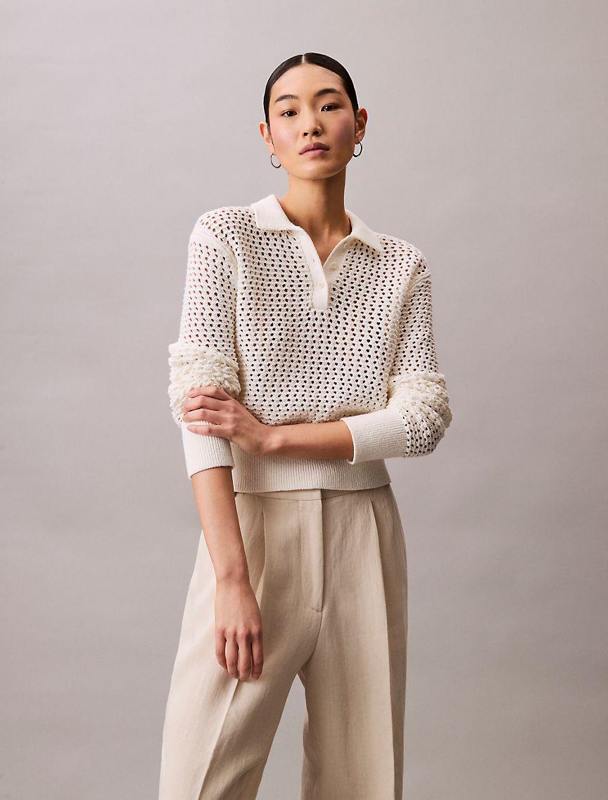 Open Stitch Polo Sweater Product Image