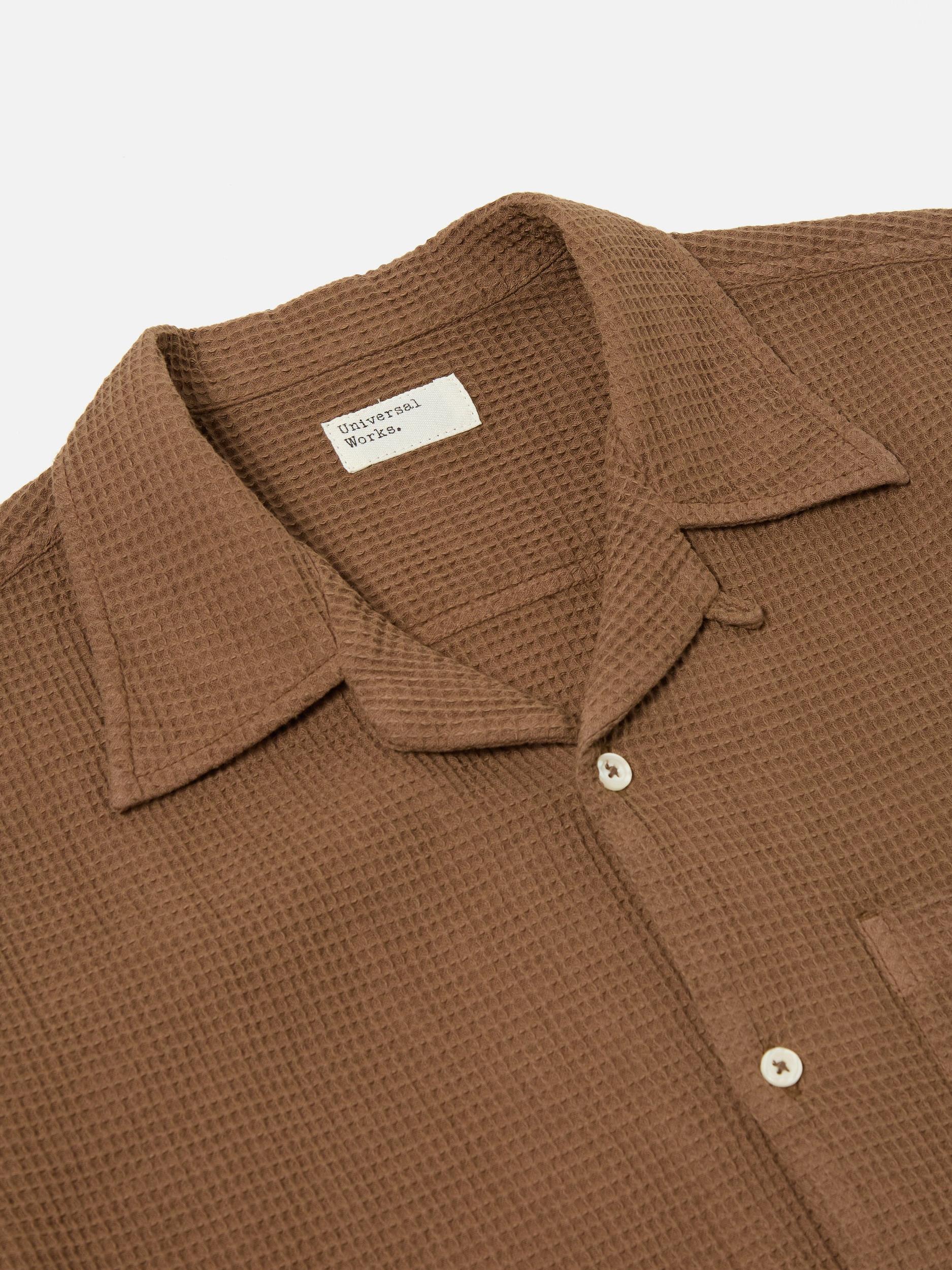 Universal Works Camp Shirt in Brown Japanese Waffle Product Image