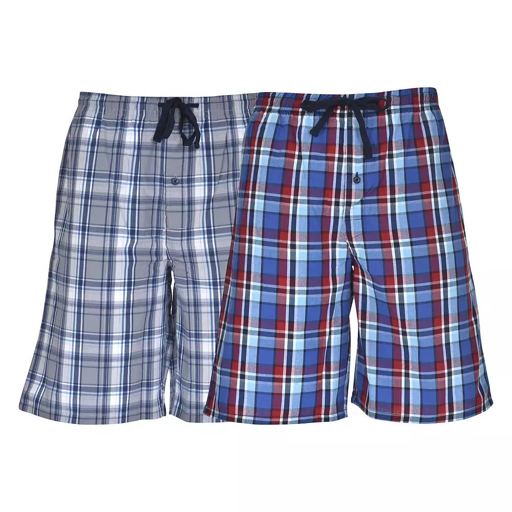 Men's Hanes® Classics 2-pack Plaid Woven Pajama Shorts, Size: XL, Light Blue Red Plaid Product Image