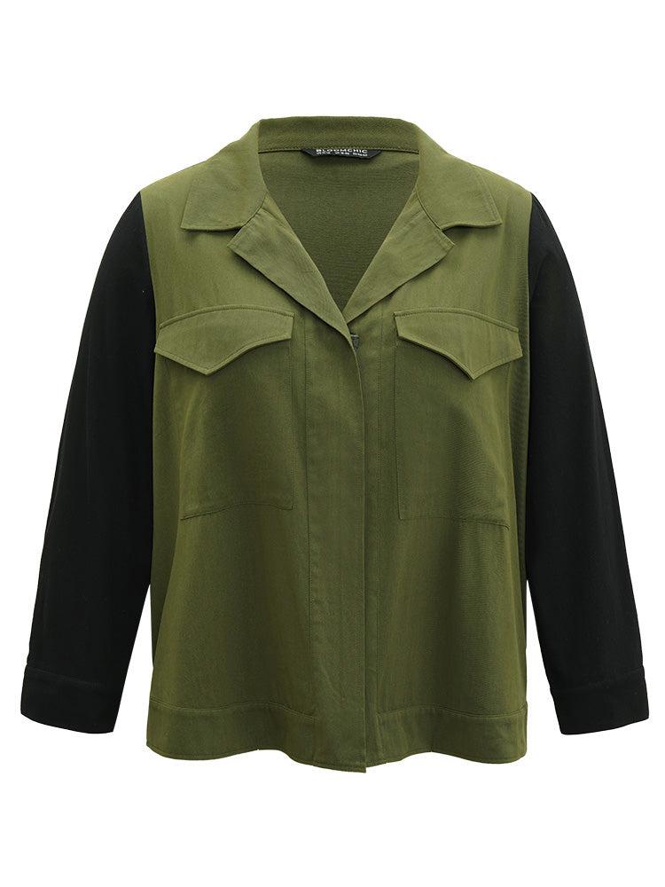 Contrast Lapel Collar Pocket Zipper Fly Coat Female Product Image