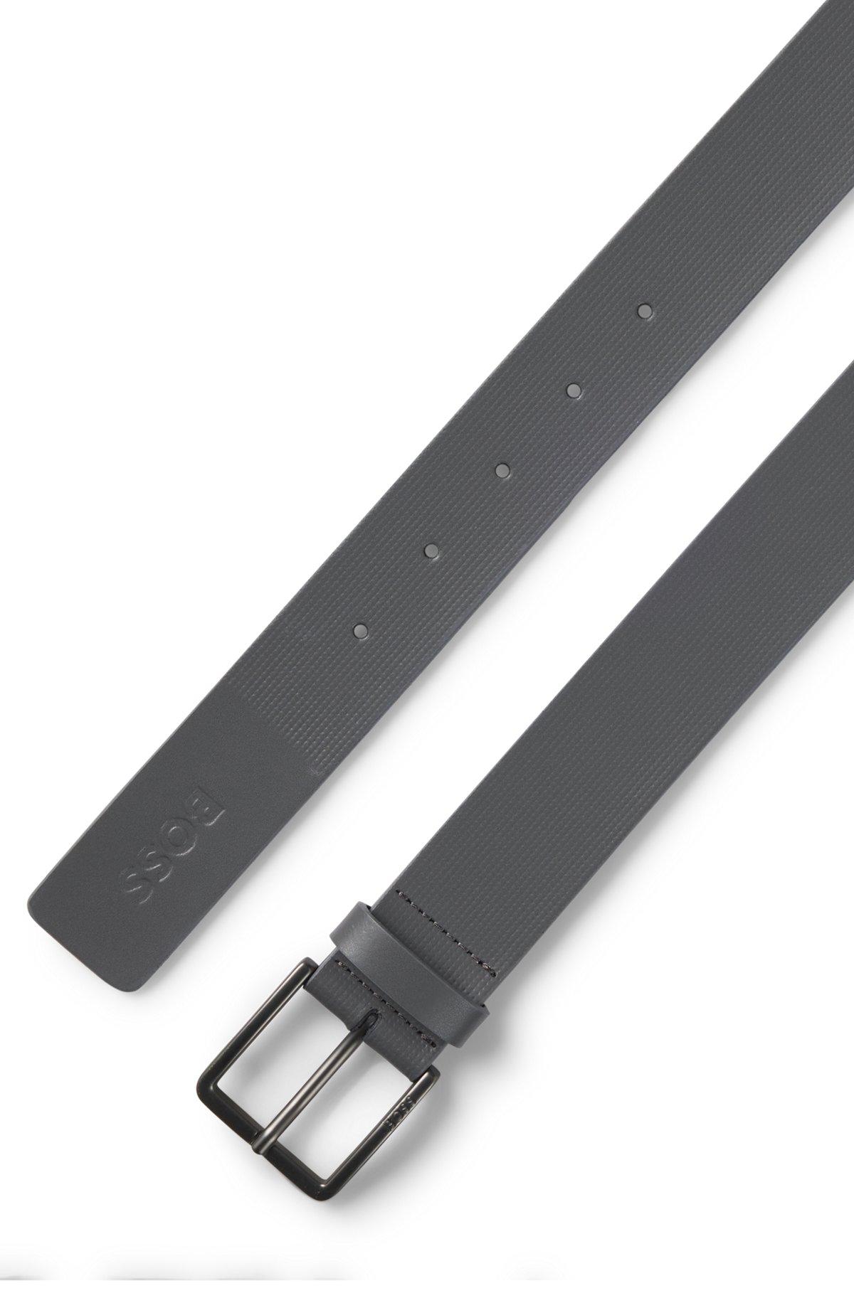 BOSS - Italian-leather belt with embossed structure - Dark Grey Product Image