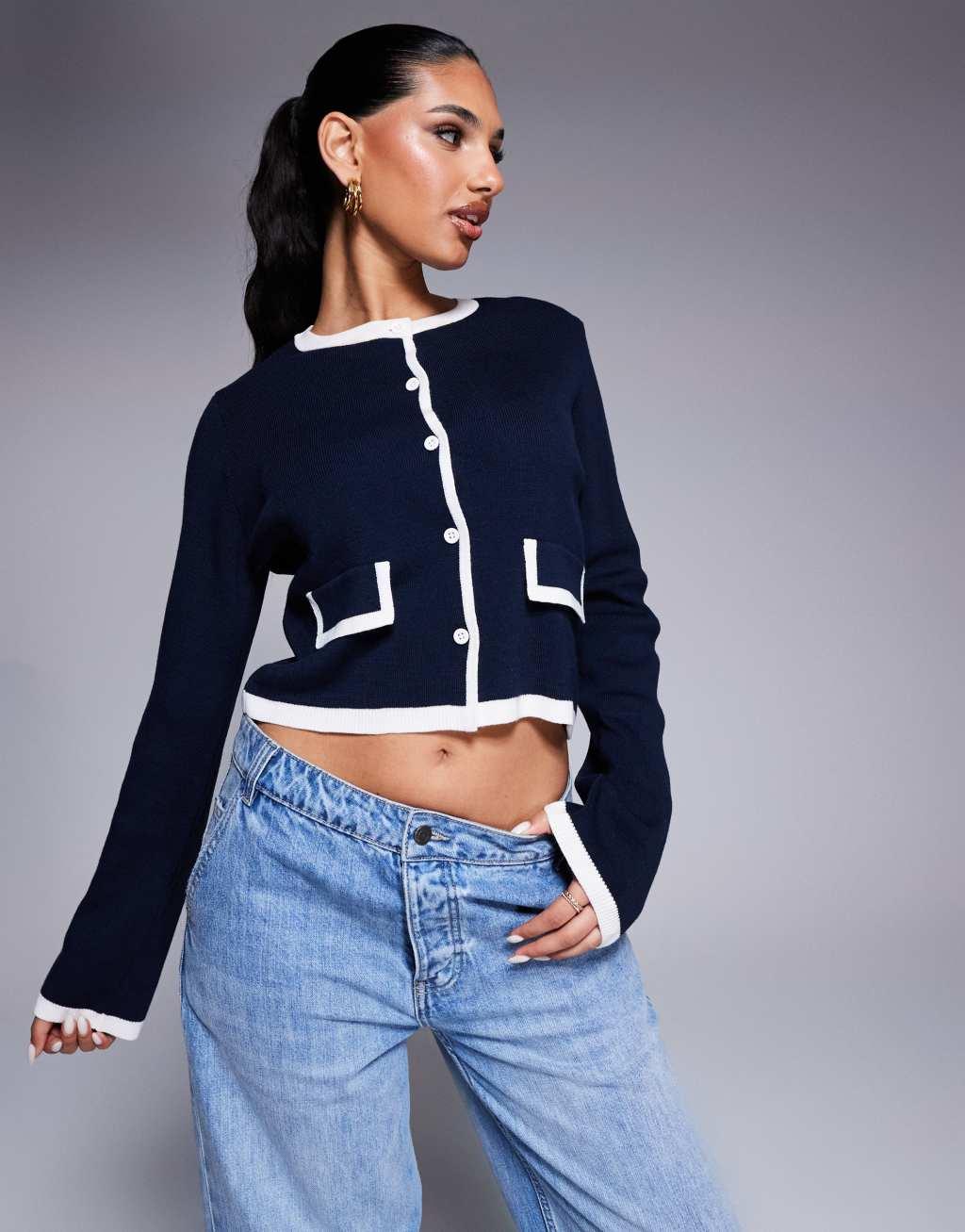ASOS DESIGN compact cardigan with contrast tipping Product Image
