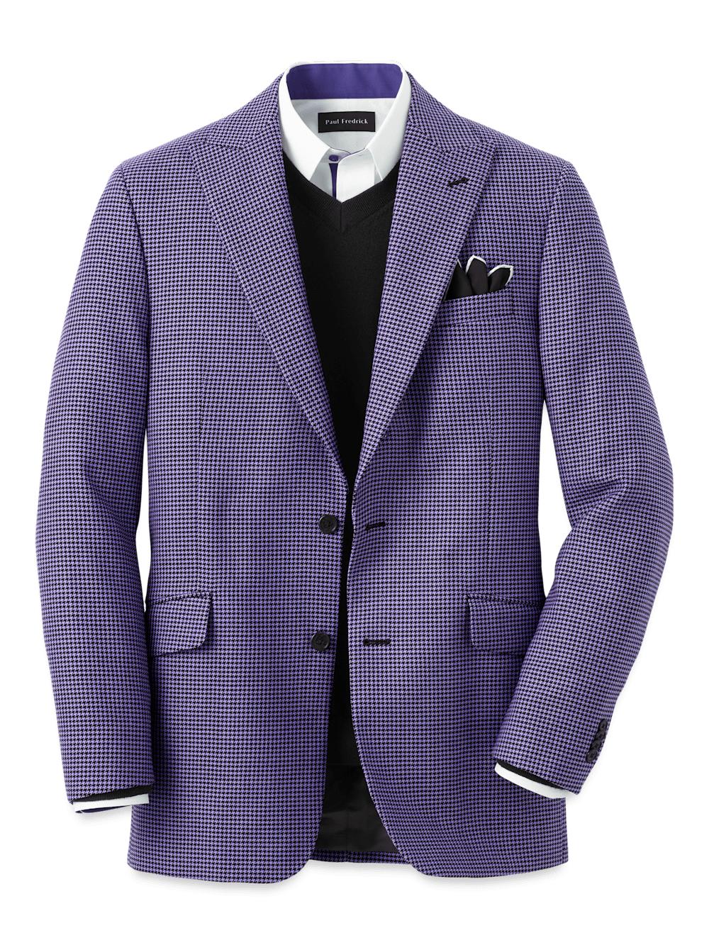 Wool Houndstooth Single Breasted Peak Lapel Sport Coat - Purple Product Image