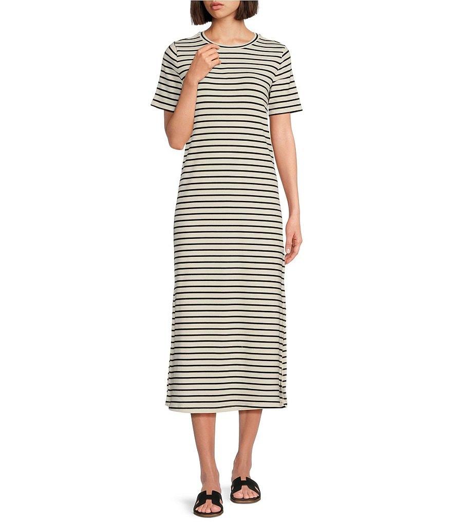 Le' AL.X Stripe Stretch Knit Crew Neck Short Sleeve T-Shirt Midi Dress Product Image