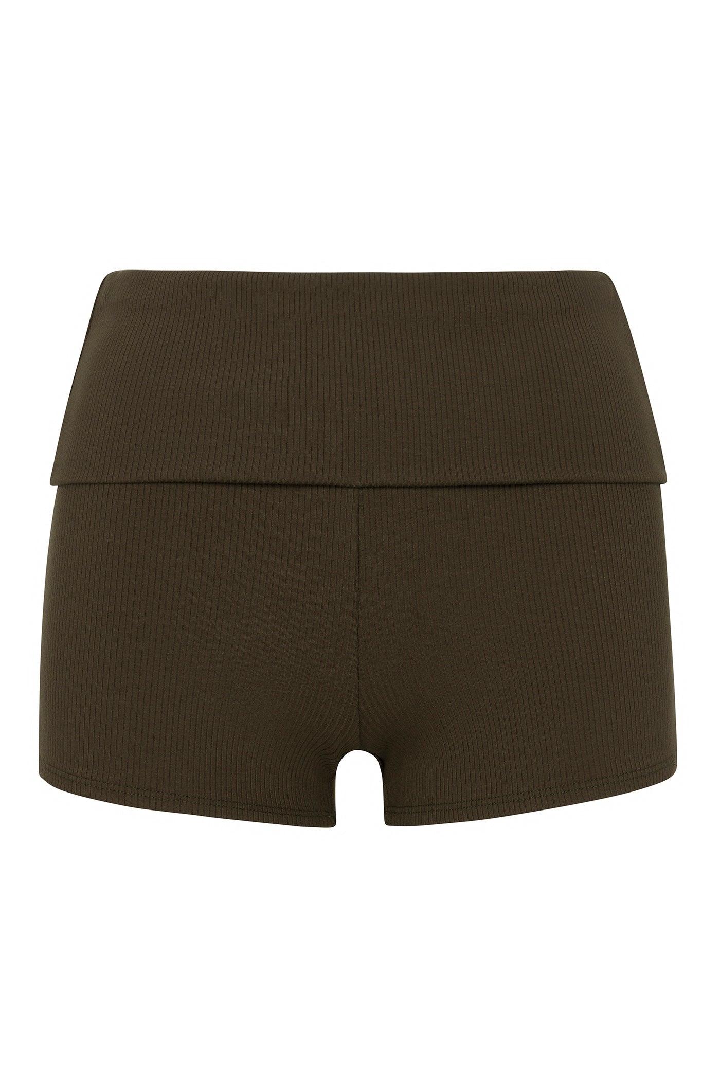 Ribbed Foldover Shorts - Olive Female Product Image