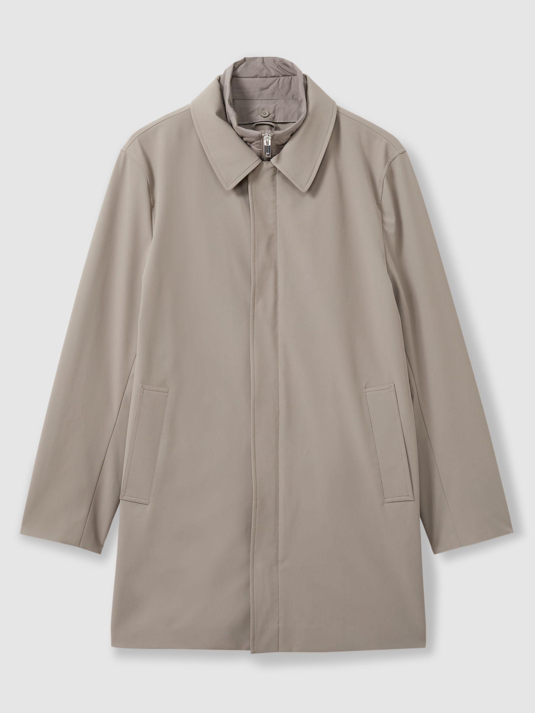 Hybrid Removable Funnel Neck Overcoat in Taupe Product Image