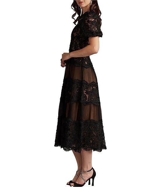 Tadashi Shoji Short Sleeve Lace Tier A-Line Midi Dress Product Image