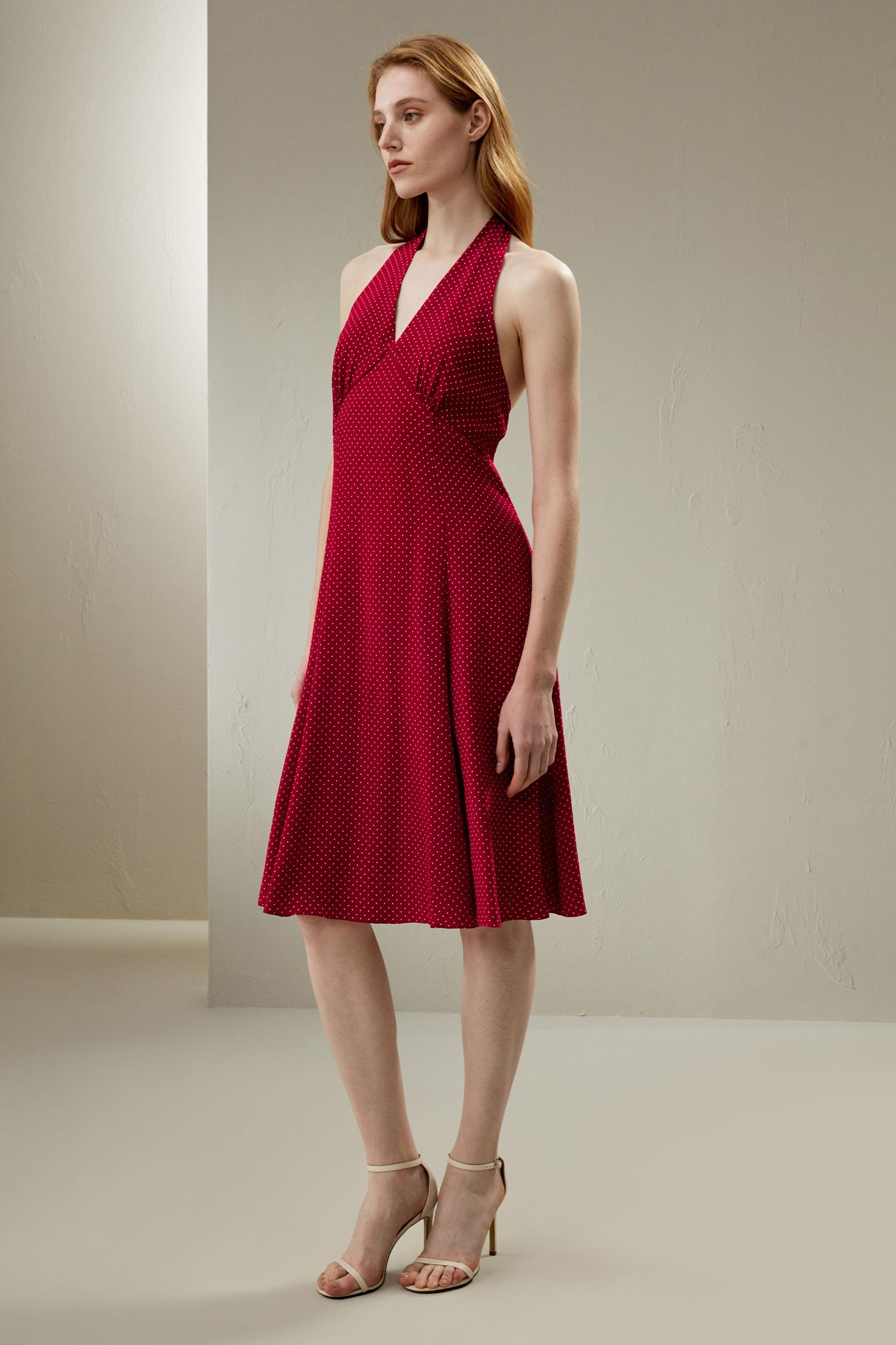 Polka Dot Halter Neck Silk Dress Product Image