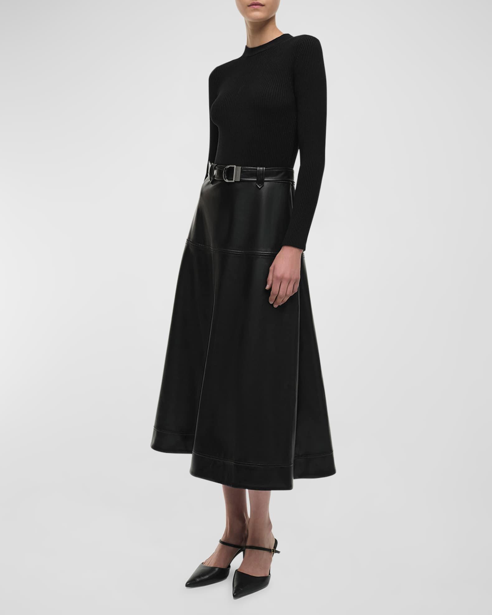 Ulyssia Belted Knit and Faux-Leather Combo Midi Dress Product Image