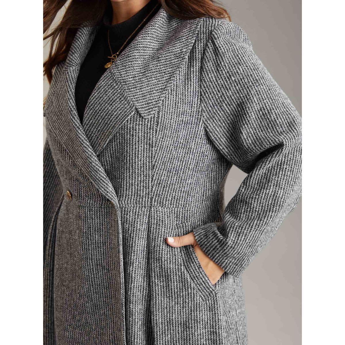 Plus Size Tweed Lapel Collar Double Breasted Plicated Detail Coat Women DimGray Casual Texture Ladies Dailywear Winter Coats BloomChic 22-24/3X Product Image
