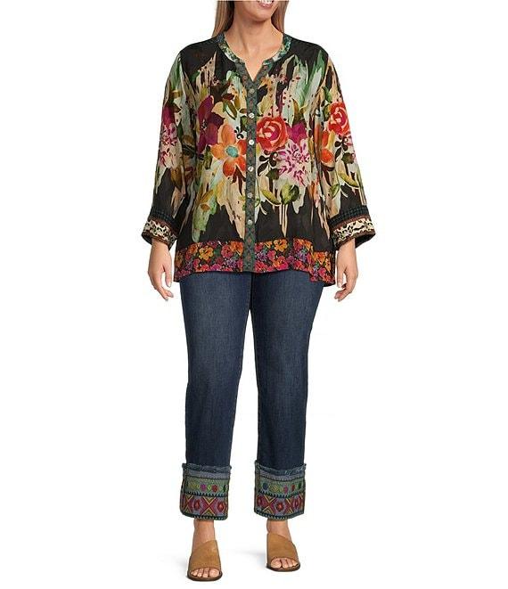John Mark Plus Size Embroidered Hem Straight Leg Jeans Product Image