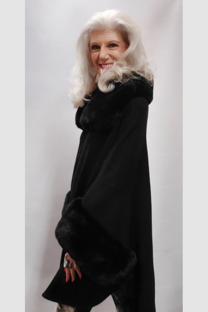 Knit Cape/Poncho Trimmed in Luxurious Faux Fur Product Image