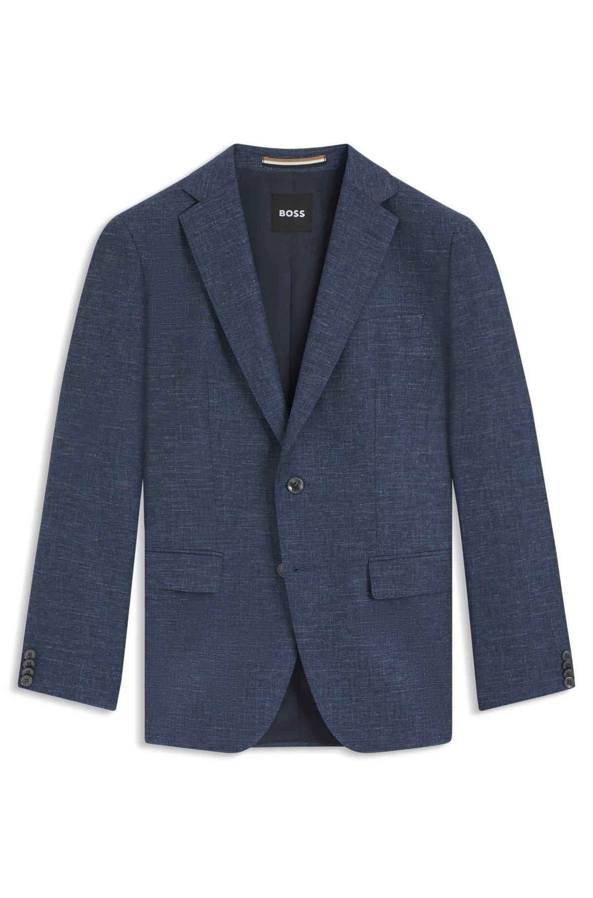 BOSS - Slim-fit blazer in patterned stretch fabric - Dark Blue Product Image