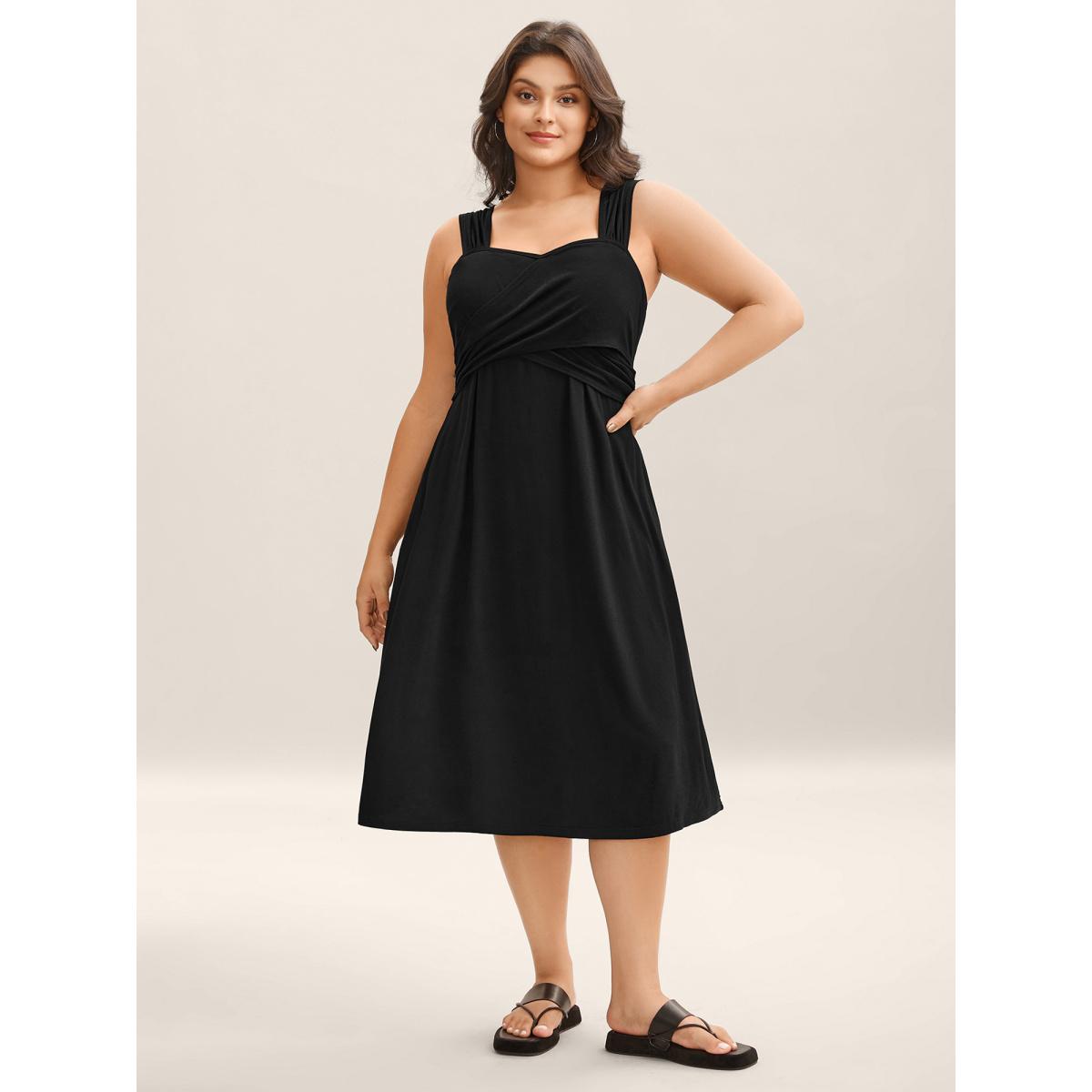 Plus Size Crosswrap Bodice Pockets Midi Dress Black Women Leisure Heart neckline Sleeveless Curvy BloomChic 18-20/2X Product Image