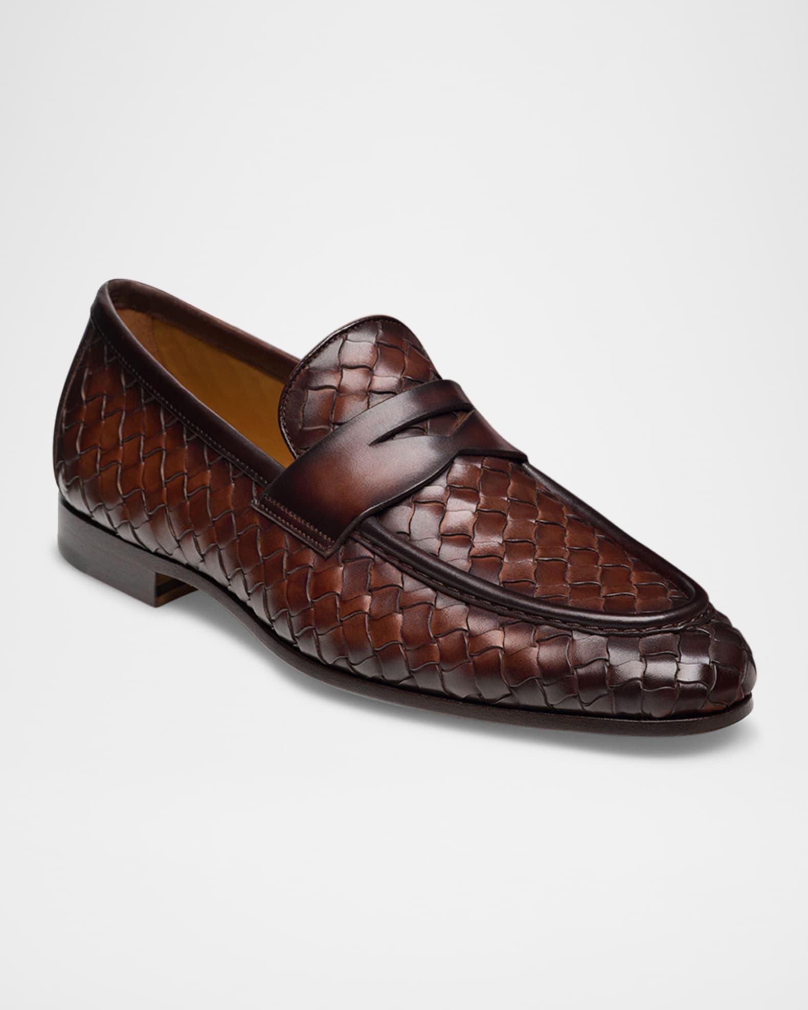 Men's Hyde Woven Leather Penny Loafers Product Image