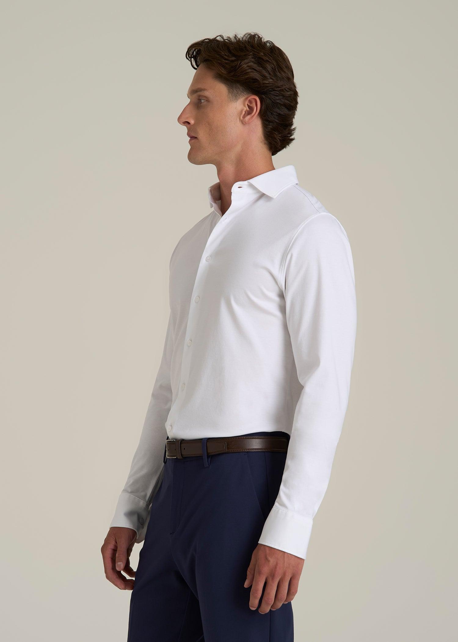 Stretch Jersey Dress Shirt for Tall Men in Optic White Male Product Image