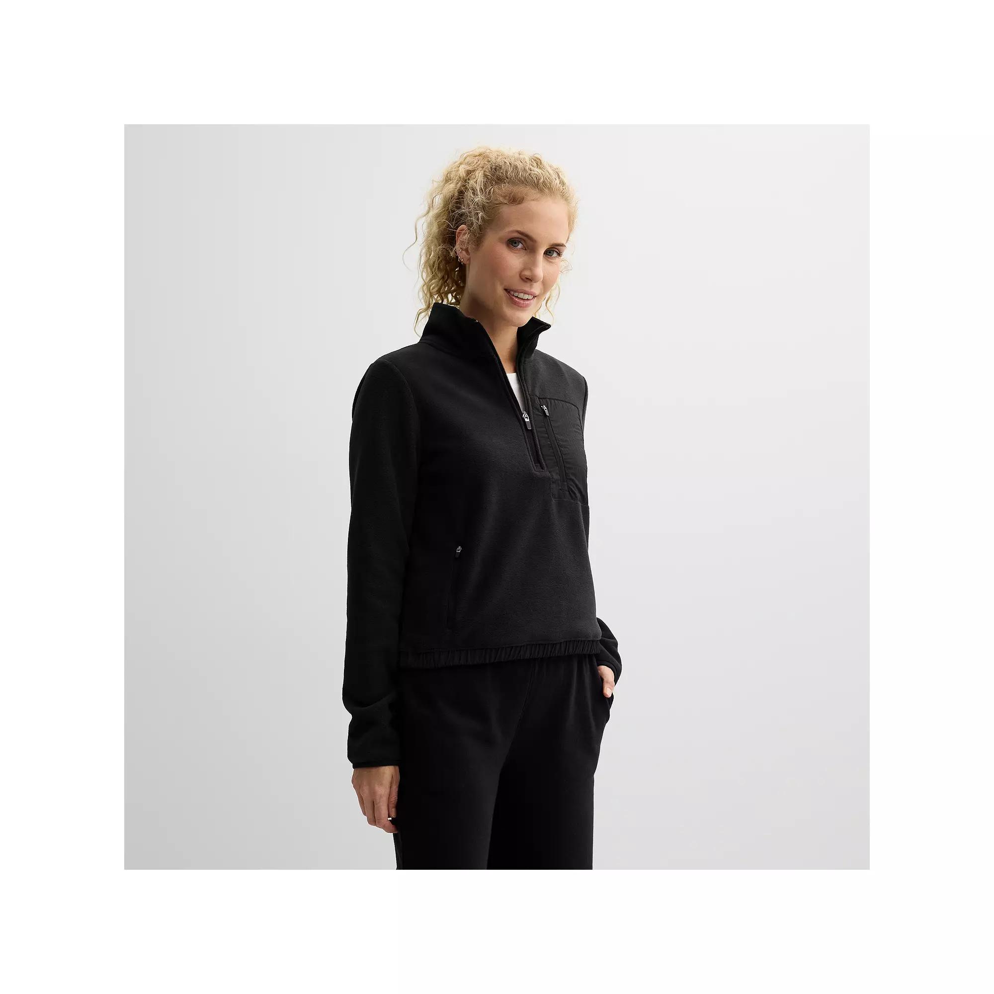 Women's Tek Gear® Mixed Media Micro Fleece Popover, Size: XXL, Mineral Black Product Image