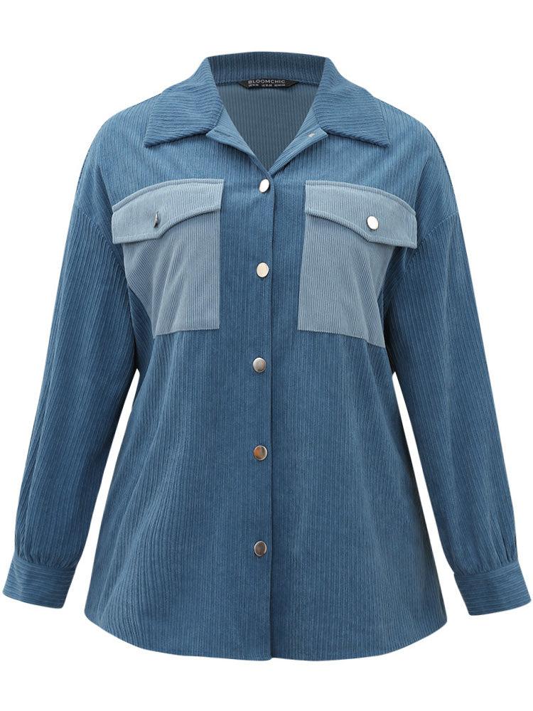 Two Tone Flap Pocket Button Up Corduroy Coat Female Product Image