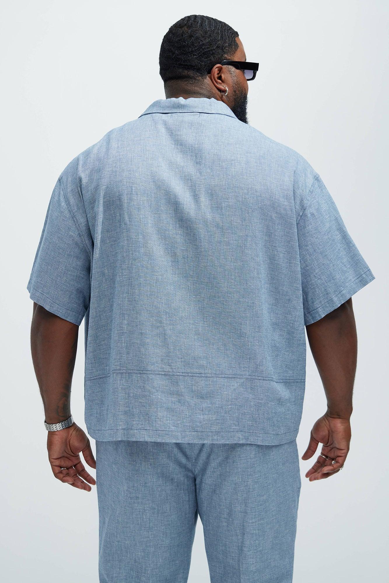 Bahamas Linen Cuban Boxy Shirt - Blue Product Image