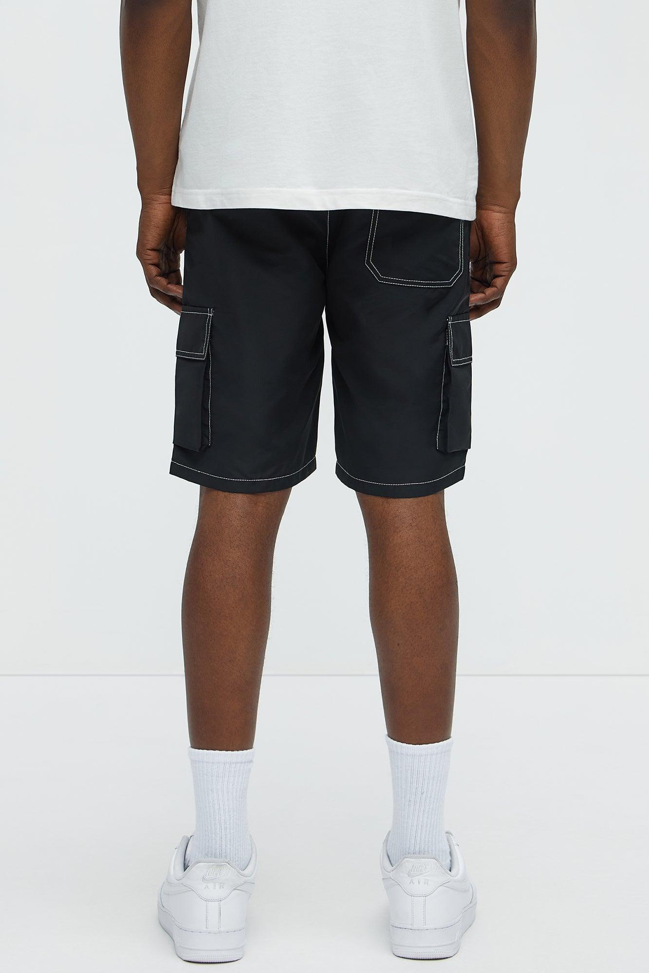 Contrast Stitch Nylon Cargo Short - Black Product Image